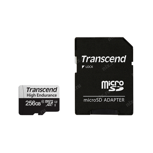 Карта памяти 256Gb MicroSD Transcend + SD адаптер TS256GUSD350V адаптер transcend для microsd sd ts adpmsd black