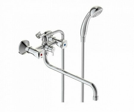 Смеситель для ванны Vidima Practic BA343AA, латунь, хром, вертикальный монтаж, с душевым гарнитуром — фото 1