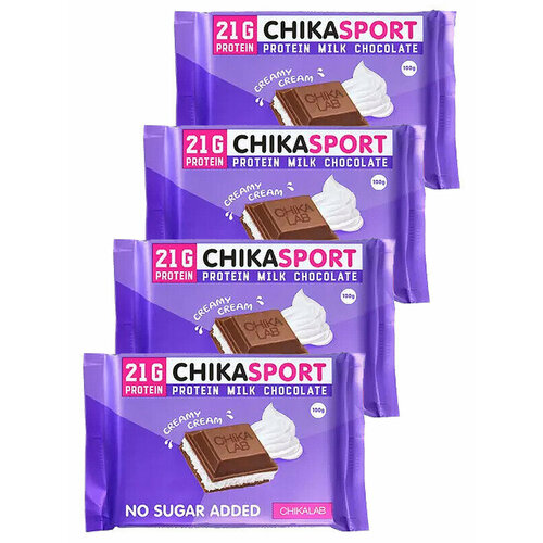 CHIKA SPORT Протеиновый молочный шоколад со Сливочной начинкой, 4х100г chikalab молочный шоколад chika sport со сливочной и шоколадной начинкой 2шт по 100г протеиновый без сахара