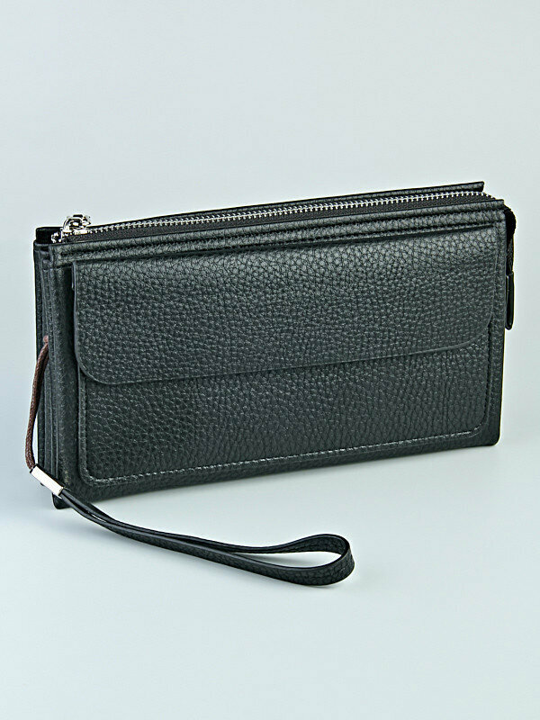 фото Сумка клатч Morios, гладкая фактура, экокожа, отделения для карт и монет, 2 отделения для банкнот, внутренний карман, черный