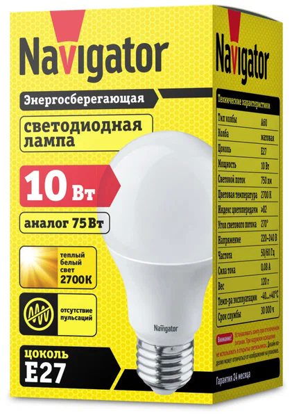 Лампа Navigator 94 387 NLL-A60-10-230-2.7K-E27 Светодиодная