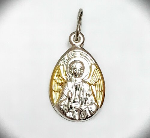 Славянский оберег, иконка Эстерелла Ангел хранитель, серебро, 925 проба, родирование, золочение, размер 2.5 см.