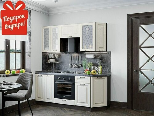 Изображение товара Готовый кухонный гарнитур кухня 1,9 метра без столешницы Ницца-01 2140*1900*600 Дуб крем