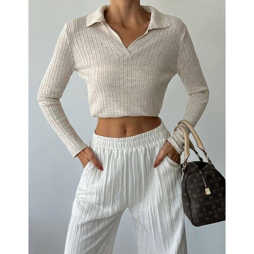 фото Пуловер, размер 40/46, бежевый без бренда