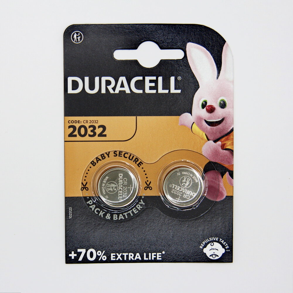 Duracell CR2032 Батарейка литиевая, CR2032-2BL, 3В, блистер, 2 шт.