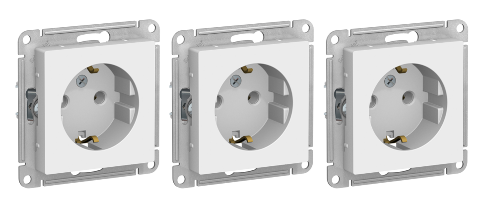 Розетка с заземлением Schneider Electric/Systeme Electric AtlasDesign 16А, механизм, Лотос(белый матовый) ATN001343 (комплект 3 шт.)