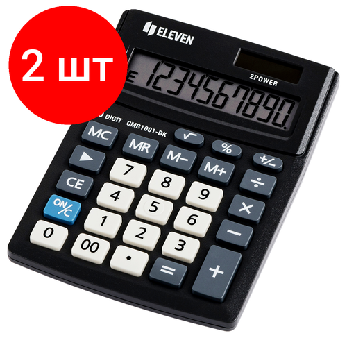 Комплект 2 шт, Калькулятор настольный Eleven Business Line CMB1001-BK, 10 разрядов, двойное питание, 102*137*31мм, черный