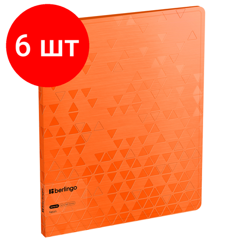 Комплект 6 шт, Папка с пружинным скоросшивателем Berlingo Neon, 17мм, 1000мкм, оранжевый неон, с внутр. карманом папка с пружинным скоросшивателем berlingo neon 17мм 1000мкм голубой неон с внутр карманом