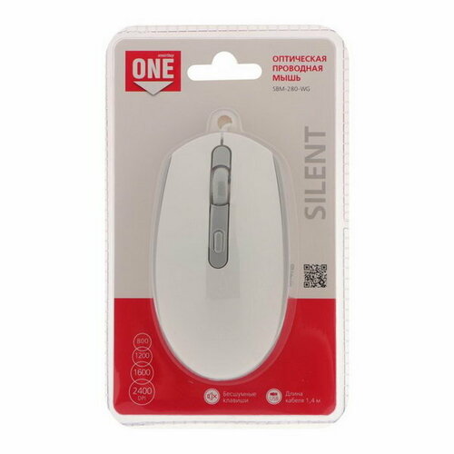 Мышь ONE 280-WG проводная оптическая 2400 dpi USB белая 91100₽