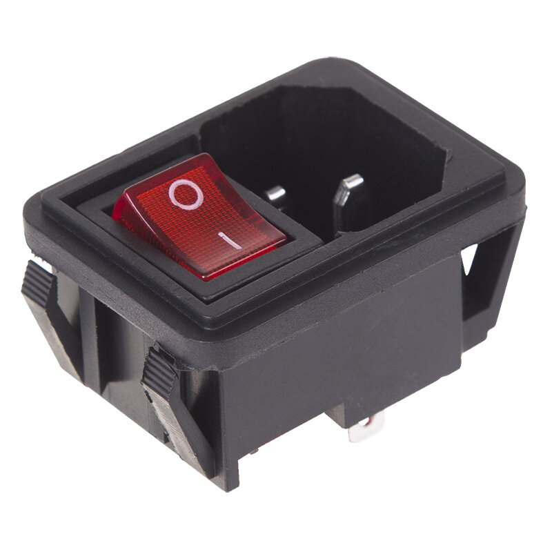 Выключатель клавишный 250V 10А (4с) ON-OFF красный с подсветкой и штекером C14 3PIN REXANT 10 шт арт. 36-2270