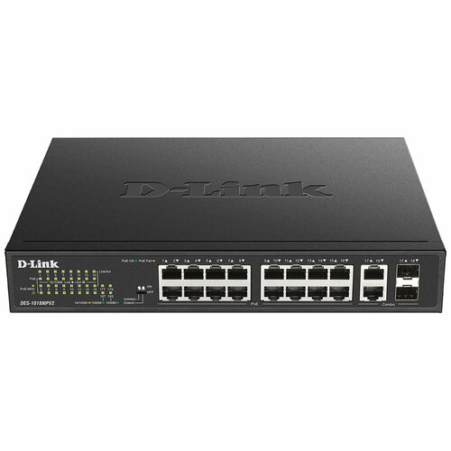 Коммутатор D-Link DES-1000 DES-1018MPV2 DES-1018MPV2EPoE 247ВтНеуправляемый Layer 2 2285800₽