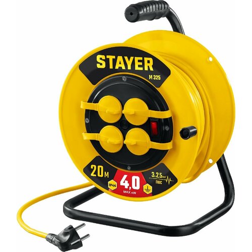 Силовой удлинитель на катушке STAYER ПВС 3х2.5 20м 4000Вт IP44, M 325 (55064-20)