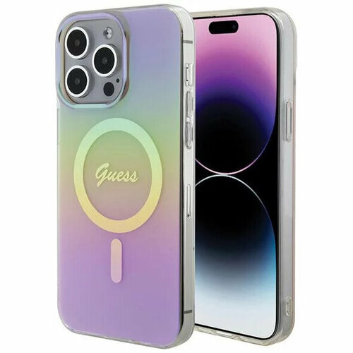 Чехол CG Mobile Guess IML Iridescent MagSafe для iPhone 15 Pro розовый градиент