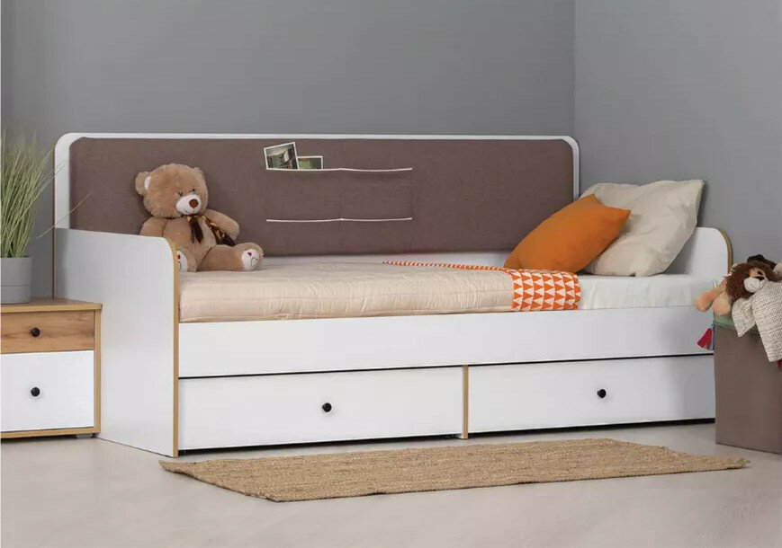 фото Кровать Вуди 11.02 с мягкой спинкой 90х200