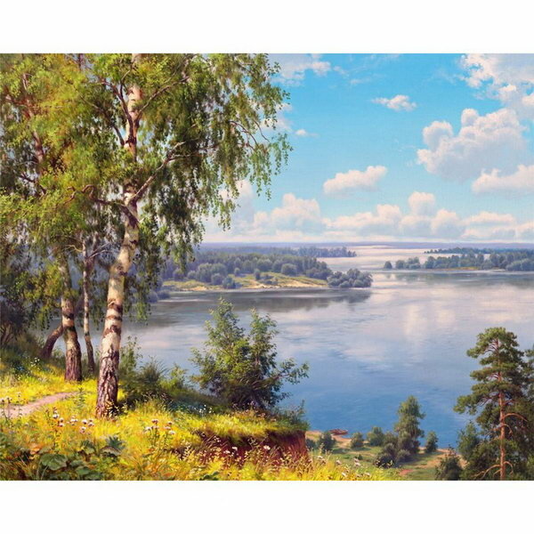 фото Алмазная вышивка с полным заполнением "Березки", 40 x 50 см