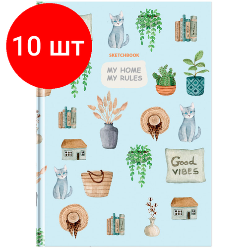 Комплект 10 шт, Скетчбук 100л, А5 7БЦ BG Good vibes, матовая ламинация, выб. лак, 100г/м2