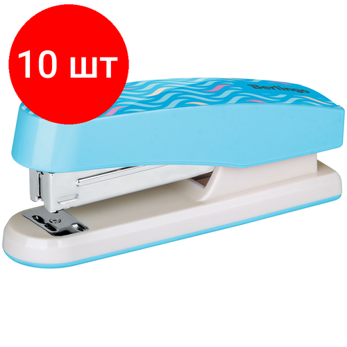 Комплект 10 шт, Степлер №24/6, 26/6 Berlingo Silk Touch, до 20л, пластиковый корпус, голубой