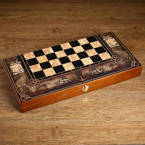 Шахматы деревянные 50х50 см Морская карта, король h-9 см, пешка h-4.5 см