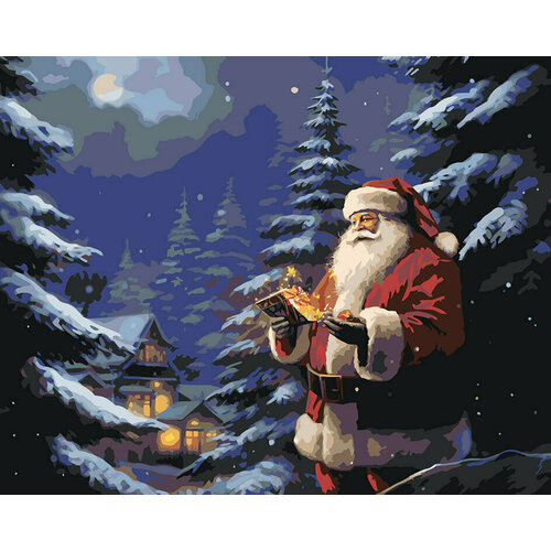 Картина по номерам Дед Мороз в зимнем лесу 40x50 картина по номерам домик в зимнем лесу 40x50 см