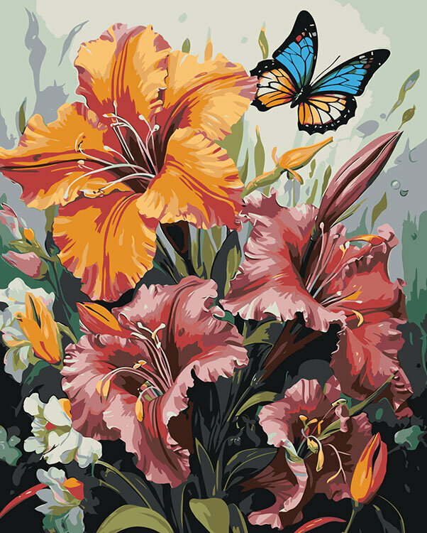Картина по номерам Цветы Лилейники и бабочка 40х50