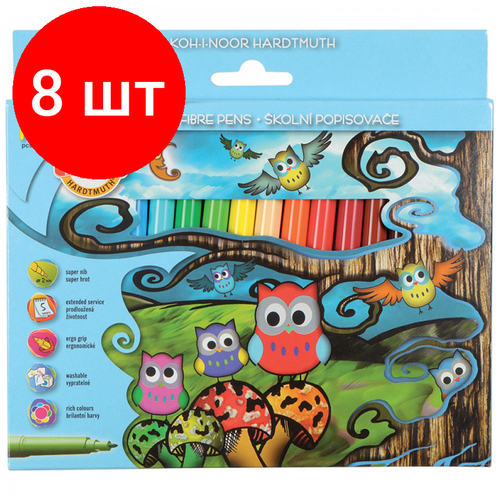 фломастеры 12 цв koh i noor owls трехгранные смываемые 771012ab02ks в к уп 1 12 Комплект 8 шт, Фломастеры Koh-I-Noor Owls, 18цв, трехгранные, смываемые, картон, европодвес