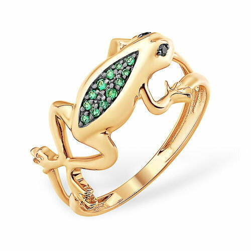 Кольцо VOROBYEVA, красное золото, 585 проба, фианит, размер 18, зеленый, белый широкое кольцо из золота с фианитами в виде цветка