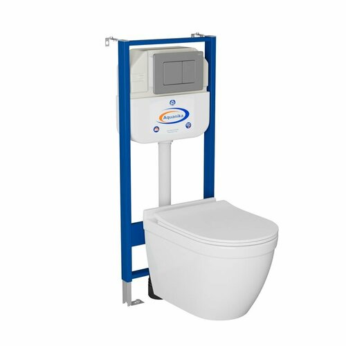 Комплект BAU 6 в 1: инсталляция BAU Aquanika, унитаз безободковый Bau Mif PRO, сиденье микролифт, кнопка смыва BAU Stil Gun Grey, темно-серая