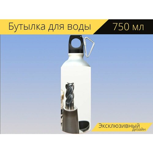 фото Бутылка фляга для воды "дрель, фрезерование, фрезерный станок" 750 мл. с карабином и принтом lotsprints