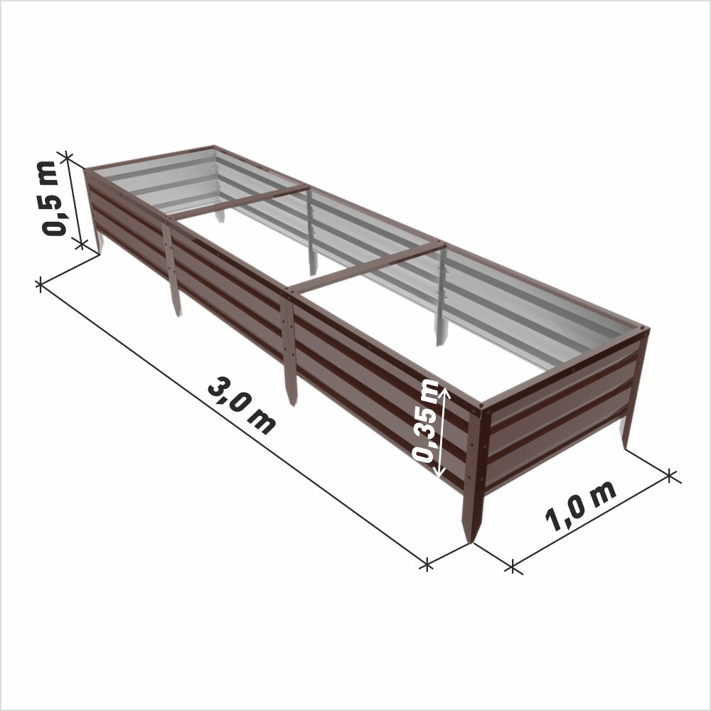 Грядка оцинкованная с полимерным покрытием 10х30 м высота 35 см цвет: Зеленый