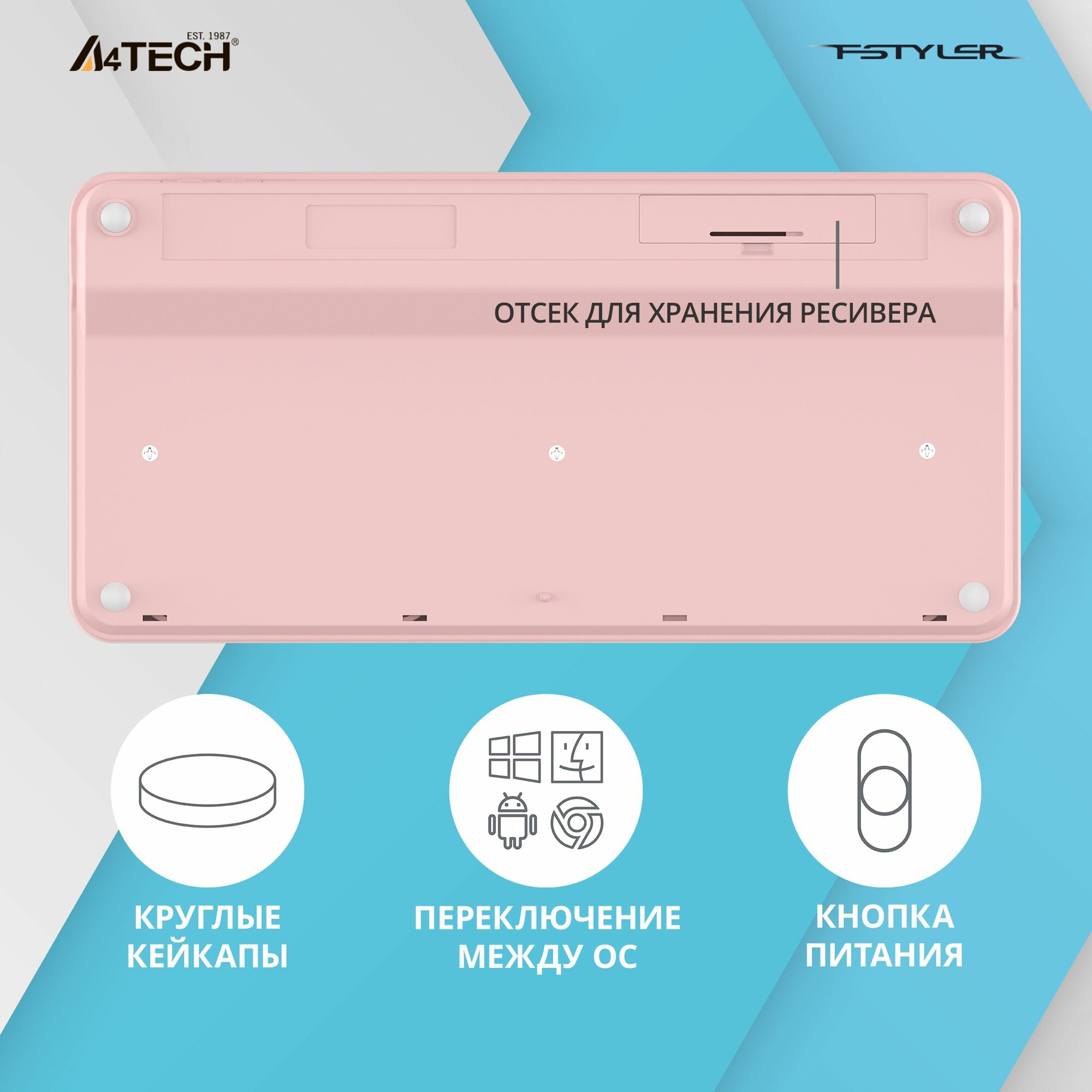 Клавиатура A4Tech Fstyler FBK30 розовый USB беспроводная BT/Radio slim Multimedia — фото 1