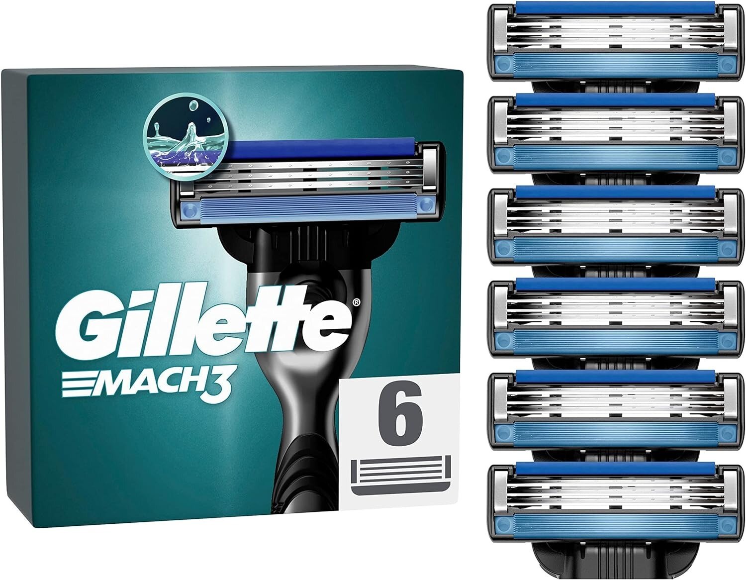 GILLETTE Mach 3 Сменные кассеты для бритья с 3 лезвиями, мужские, 6 шт