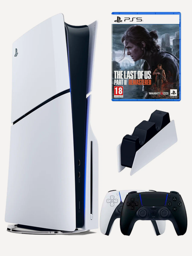 Изображение товара PS5 (ПС5) Игровая приставка Sony PlayStation 5 Slim disc + 2-й геймпад(черный) + зарядное + игра The Last Of Us Part II REMASTERED