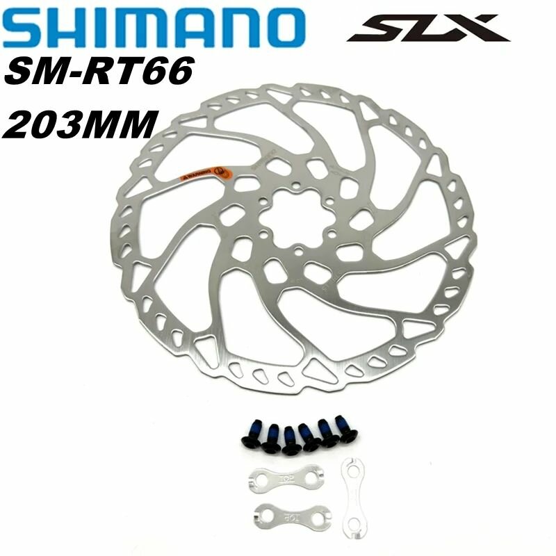 Тормозной диск Shimano SM-RT66, 203мм, крепление 6 болтов, нержавеющая сталь, 3 пластины-замки (без коробки)