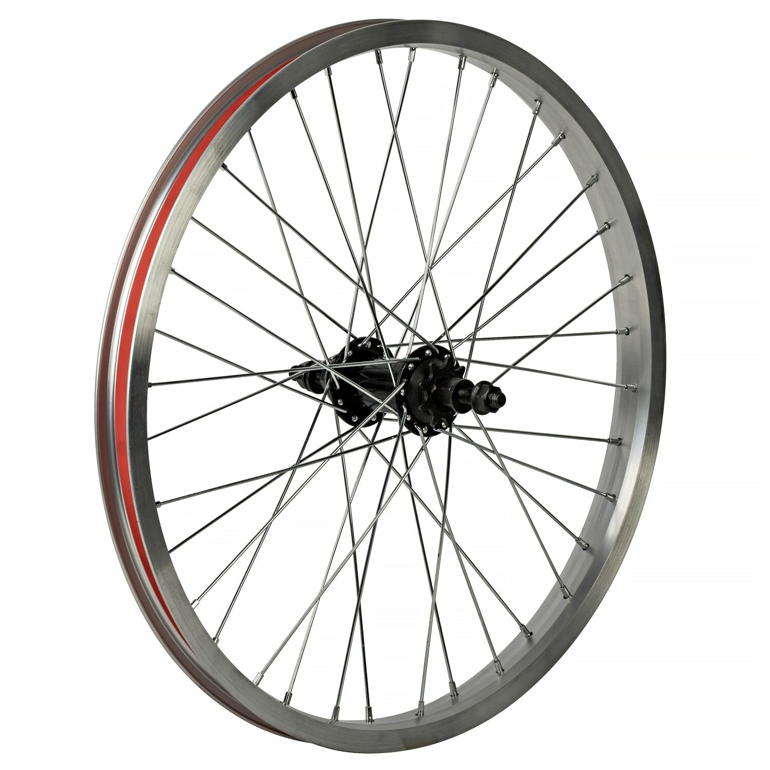 Колесо 20" заднее BMX, двойн. алюм. обод 36H, стал. втулка, 3/8"х175 мм, насып. подшип,9T, серебрист.