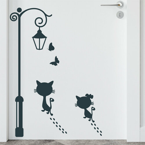 Наклейки интерьерные на всем матовые принт ночь кошки улица фонарь