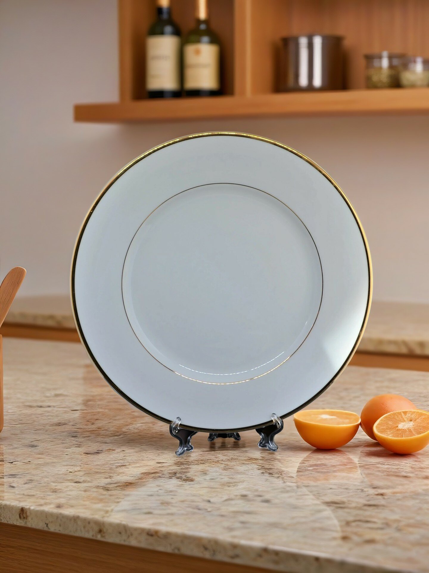 Блюдо сервировочное, круглое, Классика, THUN, Чехия, цвет белый с кантом по ободку, форма круглая