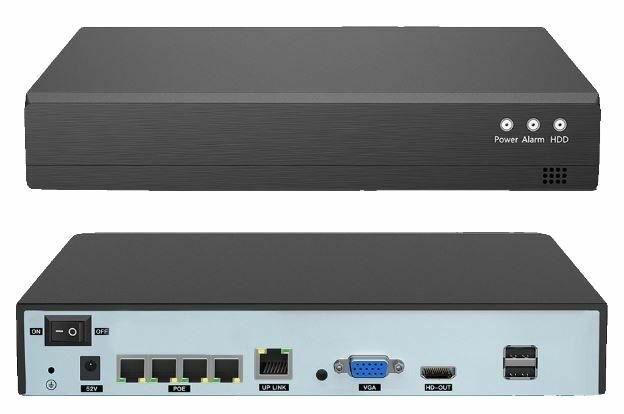 IP видеорегистратор на 4 каналa питание PoE H.264/H.265 4К удаленный доступ / без HDD