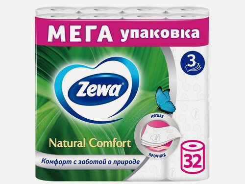 Изображение товара Туалетная бумага Zewa Natural Comfort трехслойная 32 рулона