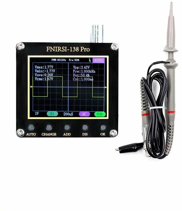 Портативный осциллограф FNIRSI DSO-138 PRO, с аккумулятором, с пробником.
