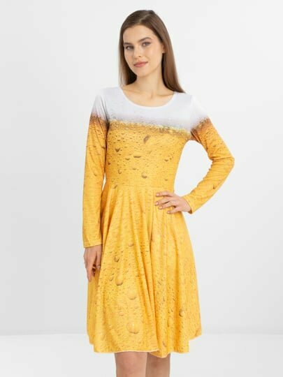 Платье "Пиво", женское, на октоберфест или Хеллоуин, размер S, желтое