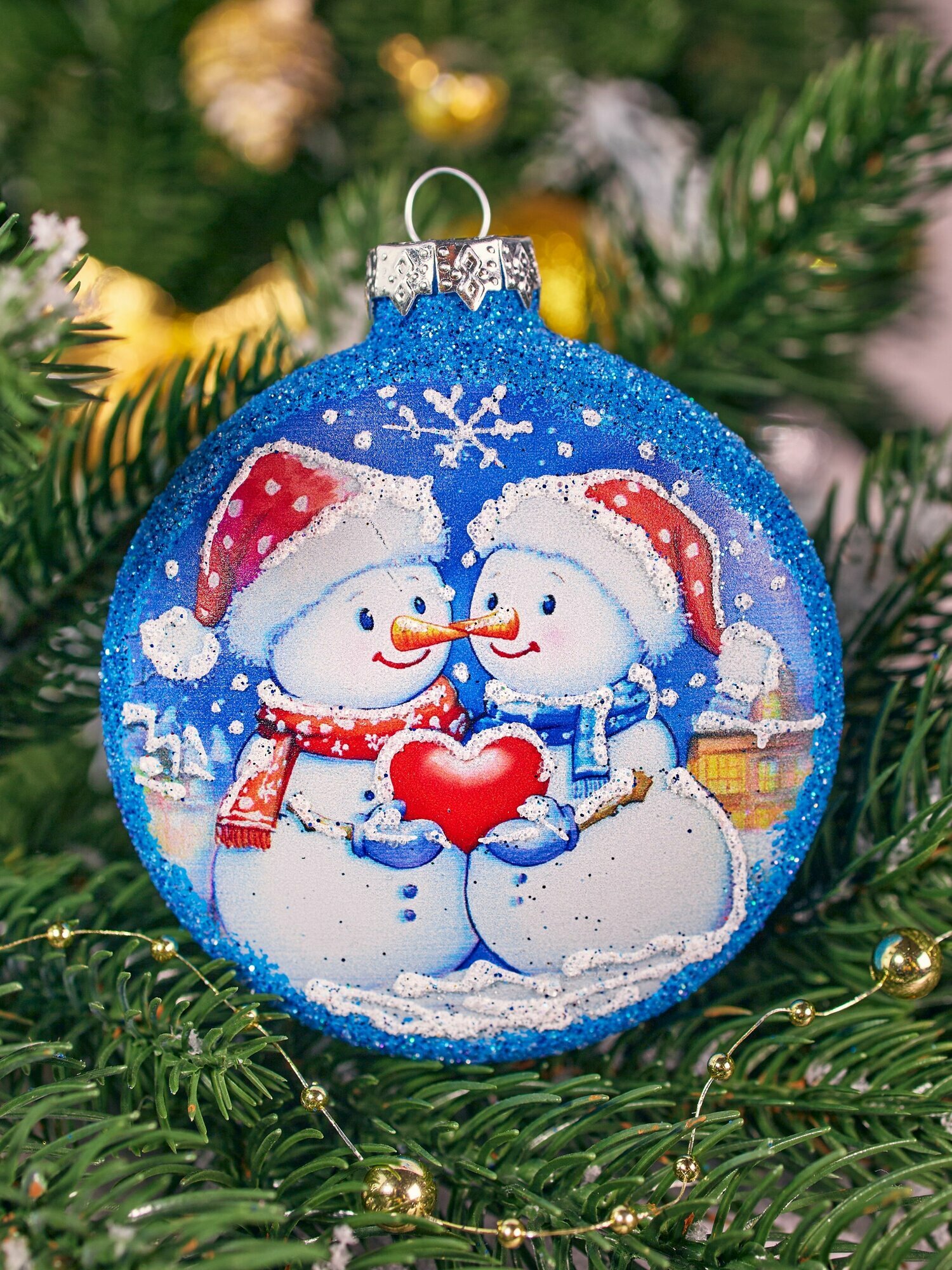 Елочная игрушка стеклянная медальон, 75 мм — фото 1