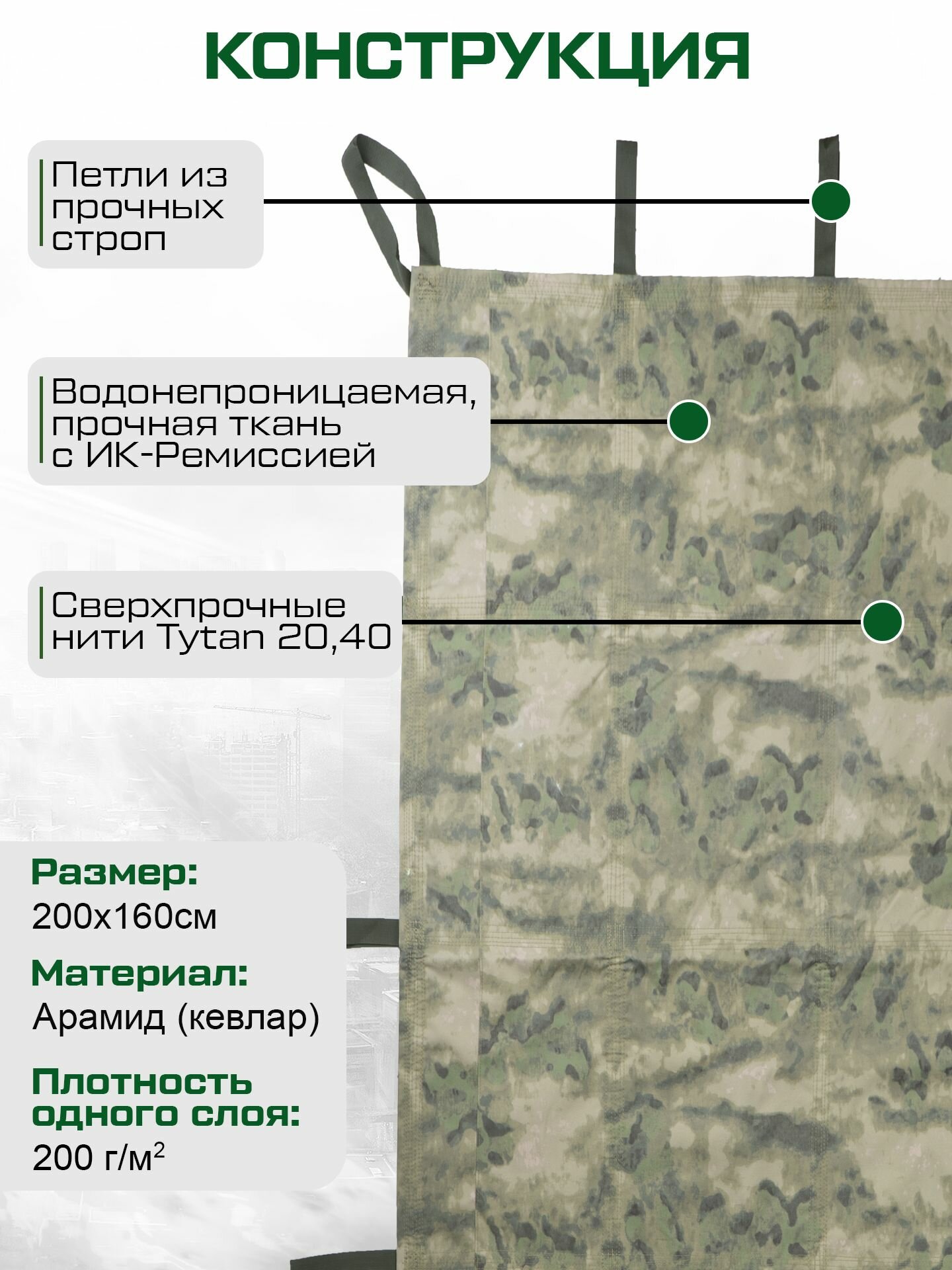 Одеяло противоосколочное 2х1,6 м 8 слоёв арамида — фото 1