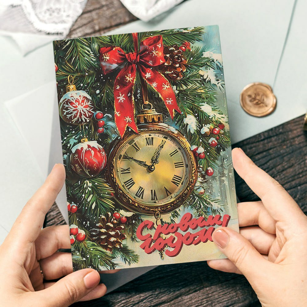 Новогодние винтажные открытки, Поздравительная открытка с Новым Годом , красивые яркие принты, формат А5