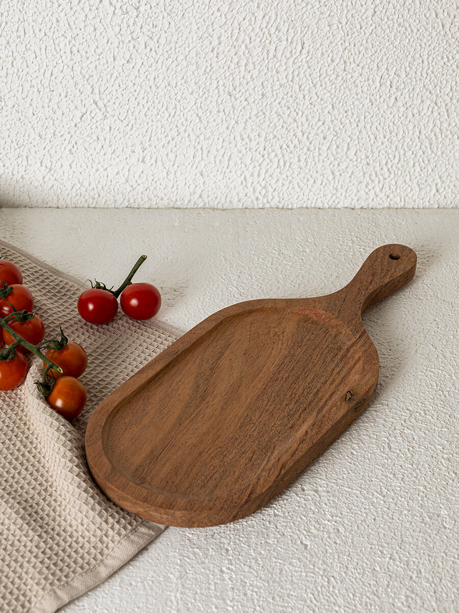 Доска сервировочная DeNASTIA скругленные края, с ручкой 38 x 15x 1,5 см, бежевый, KB00028