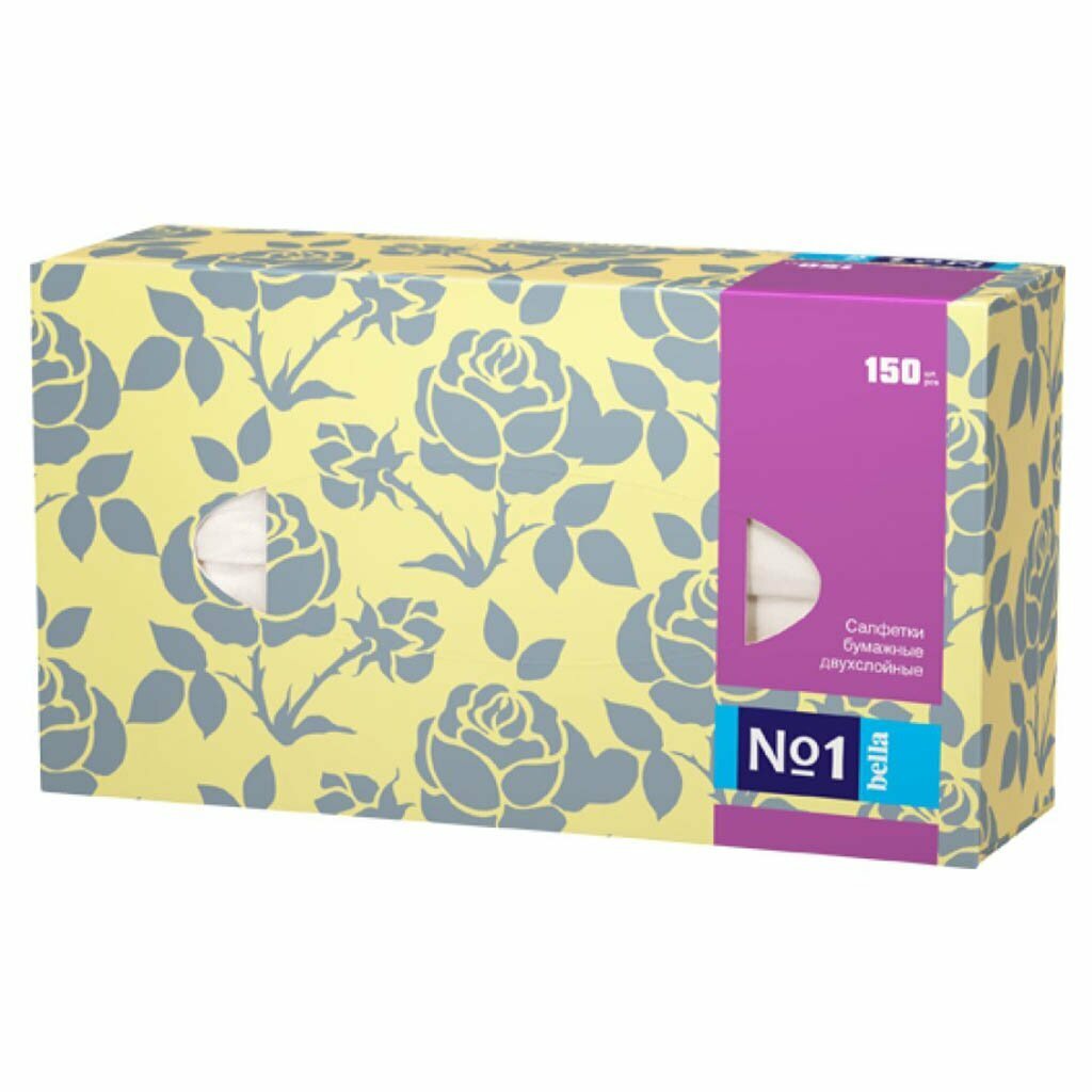 Салфетки бумажные Микс 150 шт, 2 слоя, ассортимент, BE-042-U150-028, мягкие двухслойные средства гигиены лица, рук, коробка