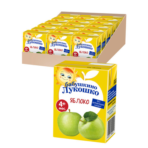 Сок осветленный Бабушкино Лукошко Яблоко (Tetra Pak), c 4 месяцев, 0.2 л, 18 шт. в уп., 18 уп. сок фрутоняня яблоко осветленный c 4 месяцев 0 2 л 0 2 кг 18 шт в уп 18 уп