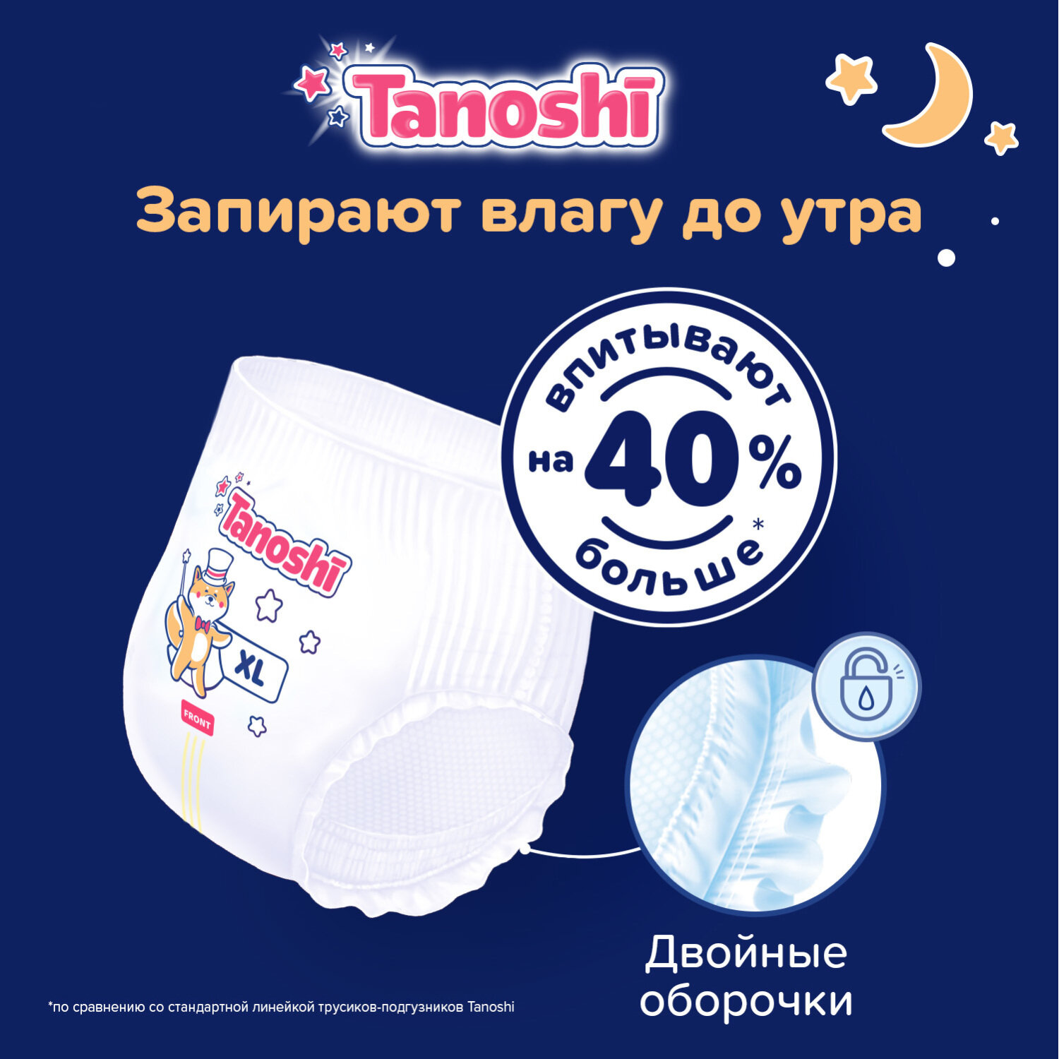 Подгузники-трусики Tanoshi ночные для детей, размер XL 12-22 кг, 20 шт.