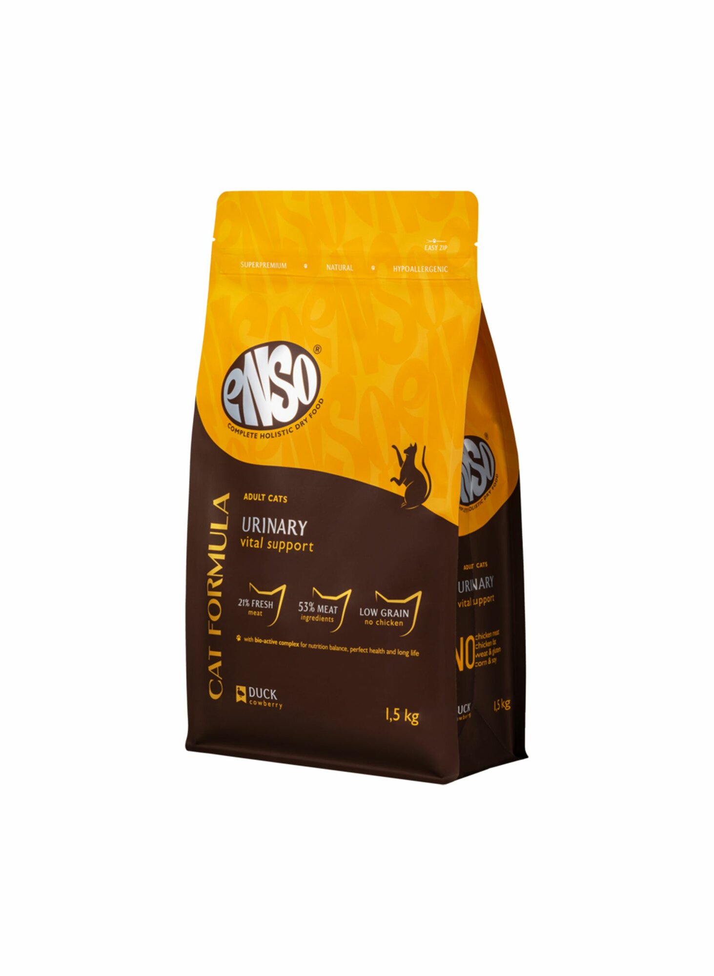 ENSO Cat formula Urinary сухой полнорационный корм для взрослых кошек для профилактики мочекаменной болезни со свежей уткой с добавлением брусники 1,5 кг