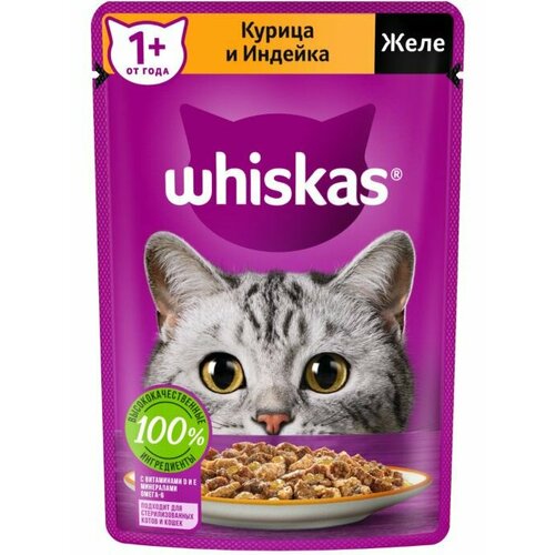 Влажный корм для кошек Whiskas Вискас желе Курица /Индейка