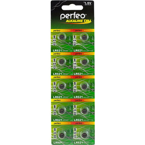 Батарейка Батарейка LR61 щелочная Perfeo LR621/10BL Alkaline Cell 364A AG1 10 шт 2 упаковки 1pack 10pcs ag1 1 55v button batteries lr621 sr621sw 364a lr60 364a cell coin alkaline battery